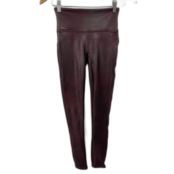 SPANX Burgundy Faux Leather Leggings Size Small - Picture 6 of 16